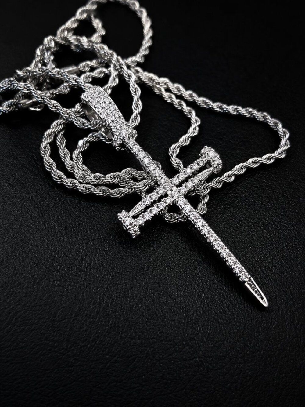 Lab Simulated Diamond Nail Cross Necklace